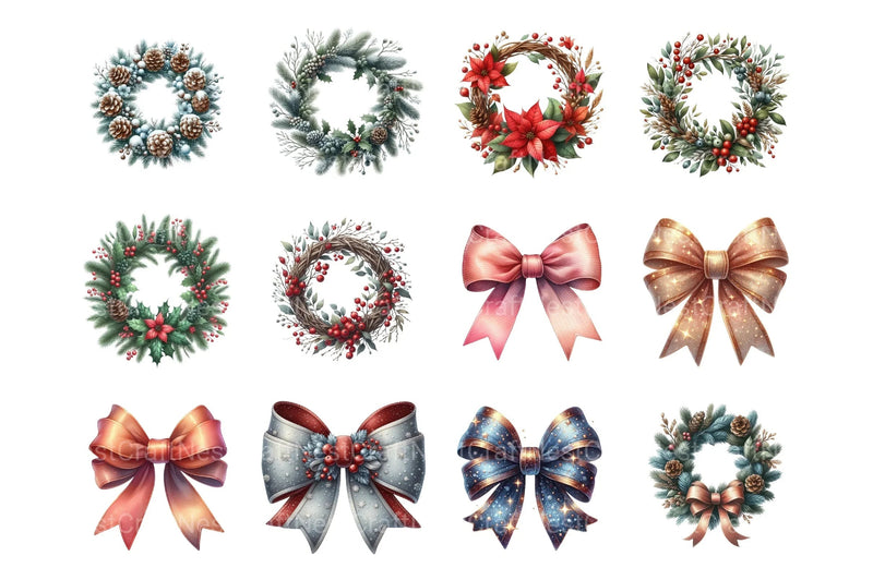 Christmas Wreaths & Bows Clipart Bundle - CraftNest - Digital Crafting and Art