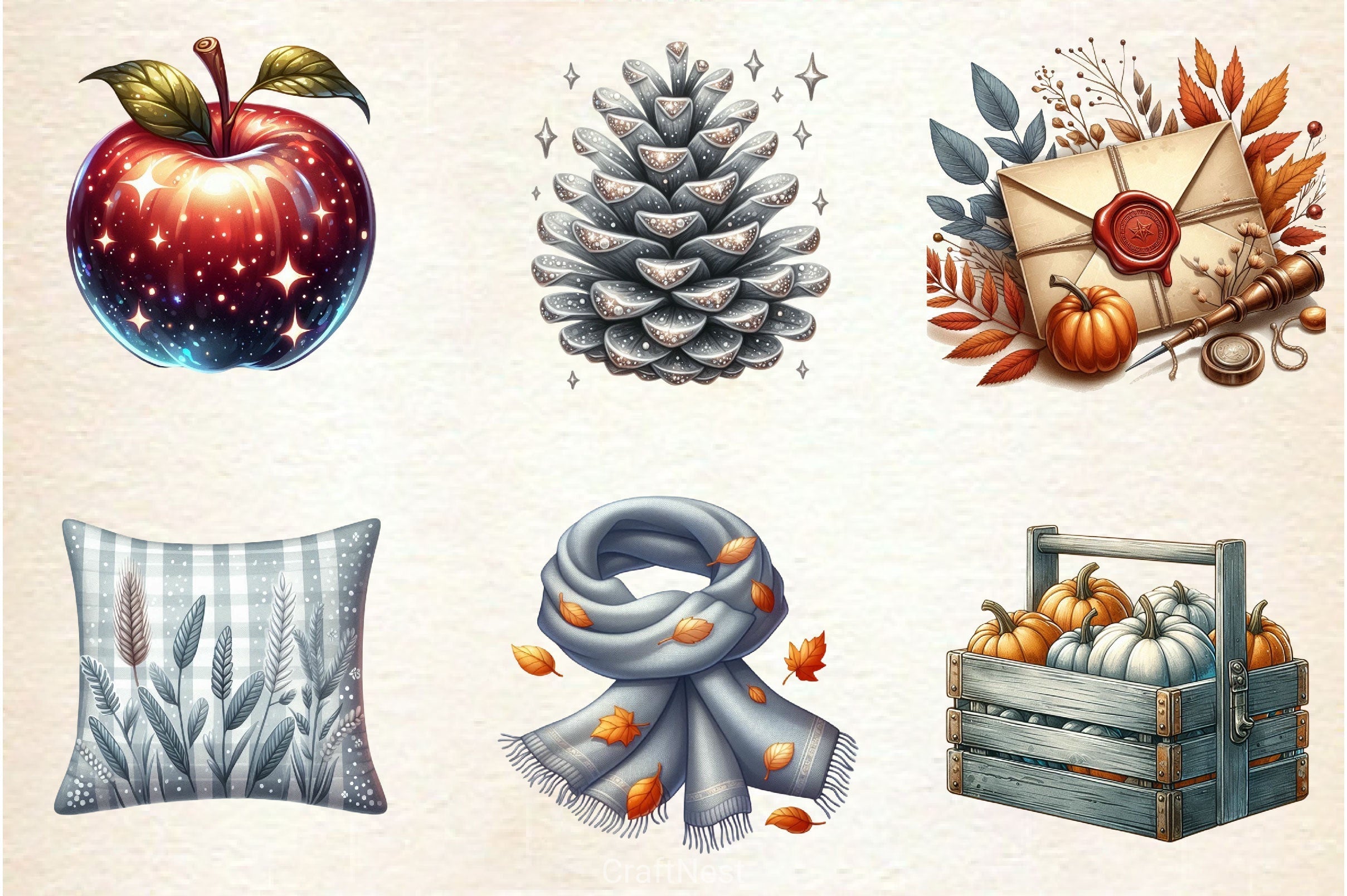 Silver Autumn Clipart Bundle 3