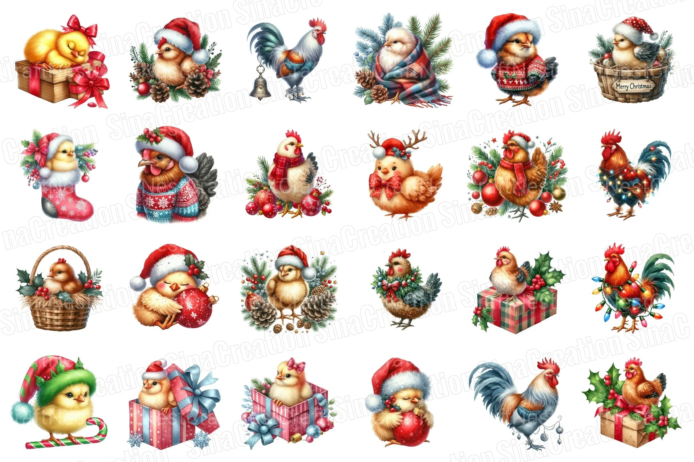Christmas Chicken Clipart Bundle: Rooster & Hen Collection - CraftNest - Digital Crafting and Art