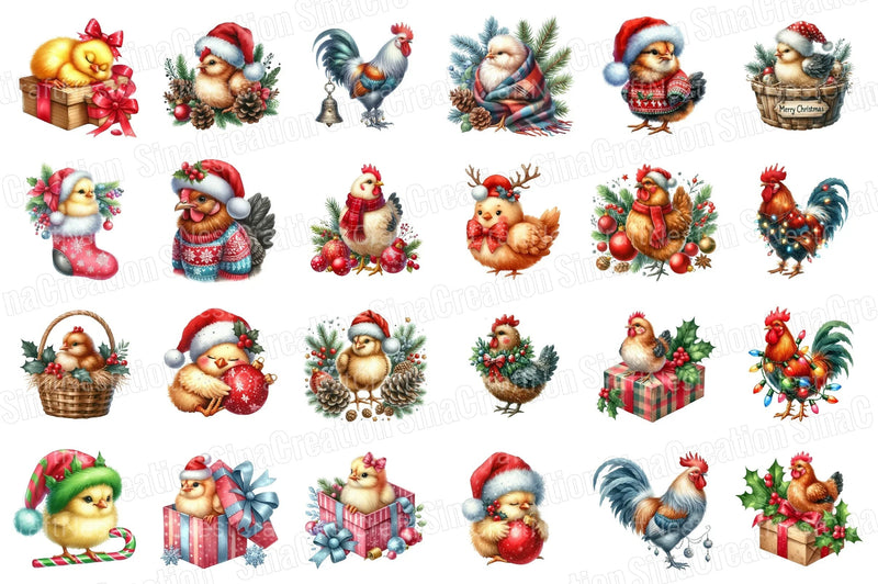 Christmas Chicken Clipart Bundle: Rooster & Hen Collection - CraftNest - Digital Crafting and Art