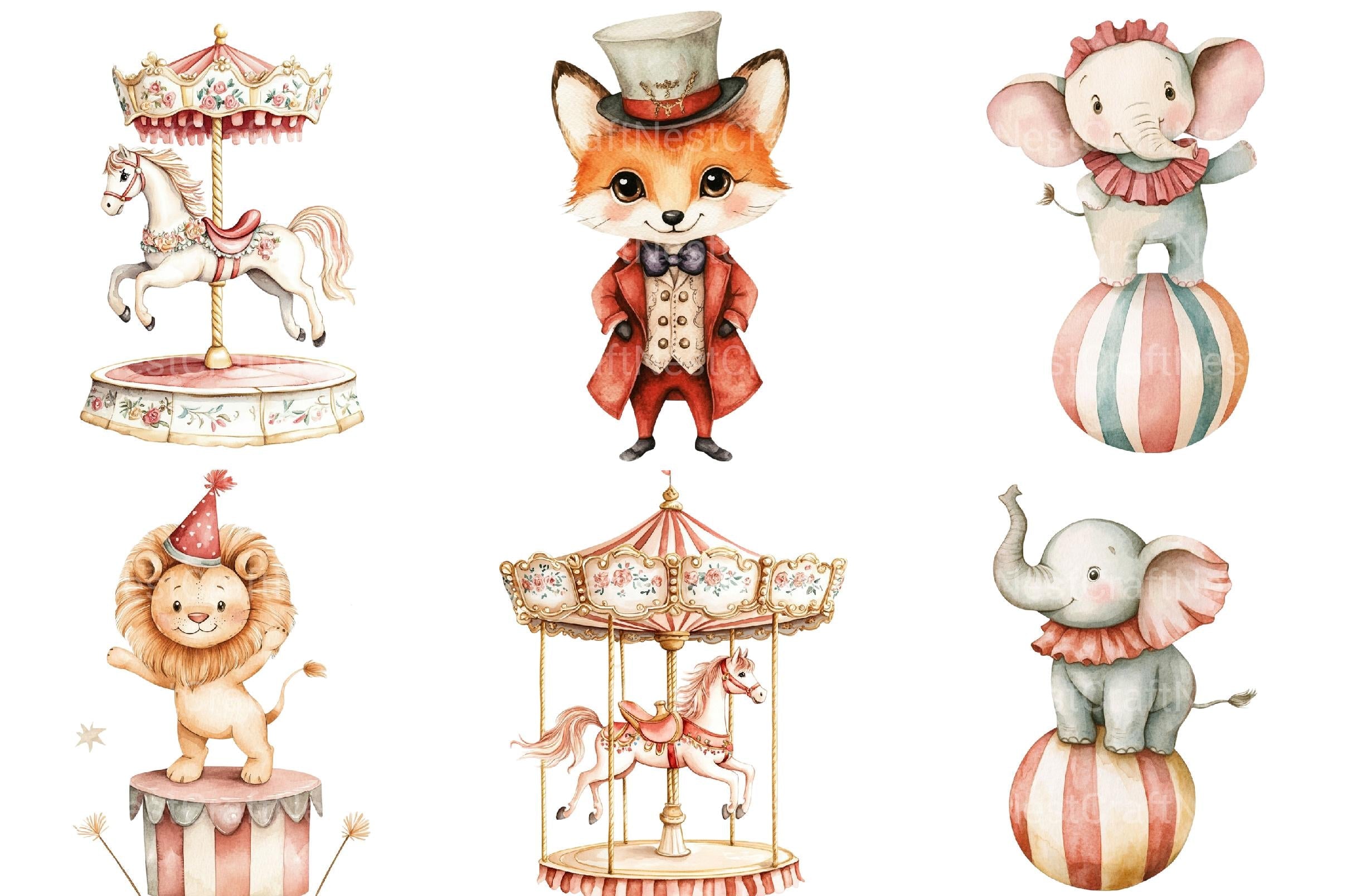 Vintage Circus Party Animals Clipart