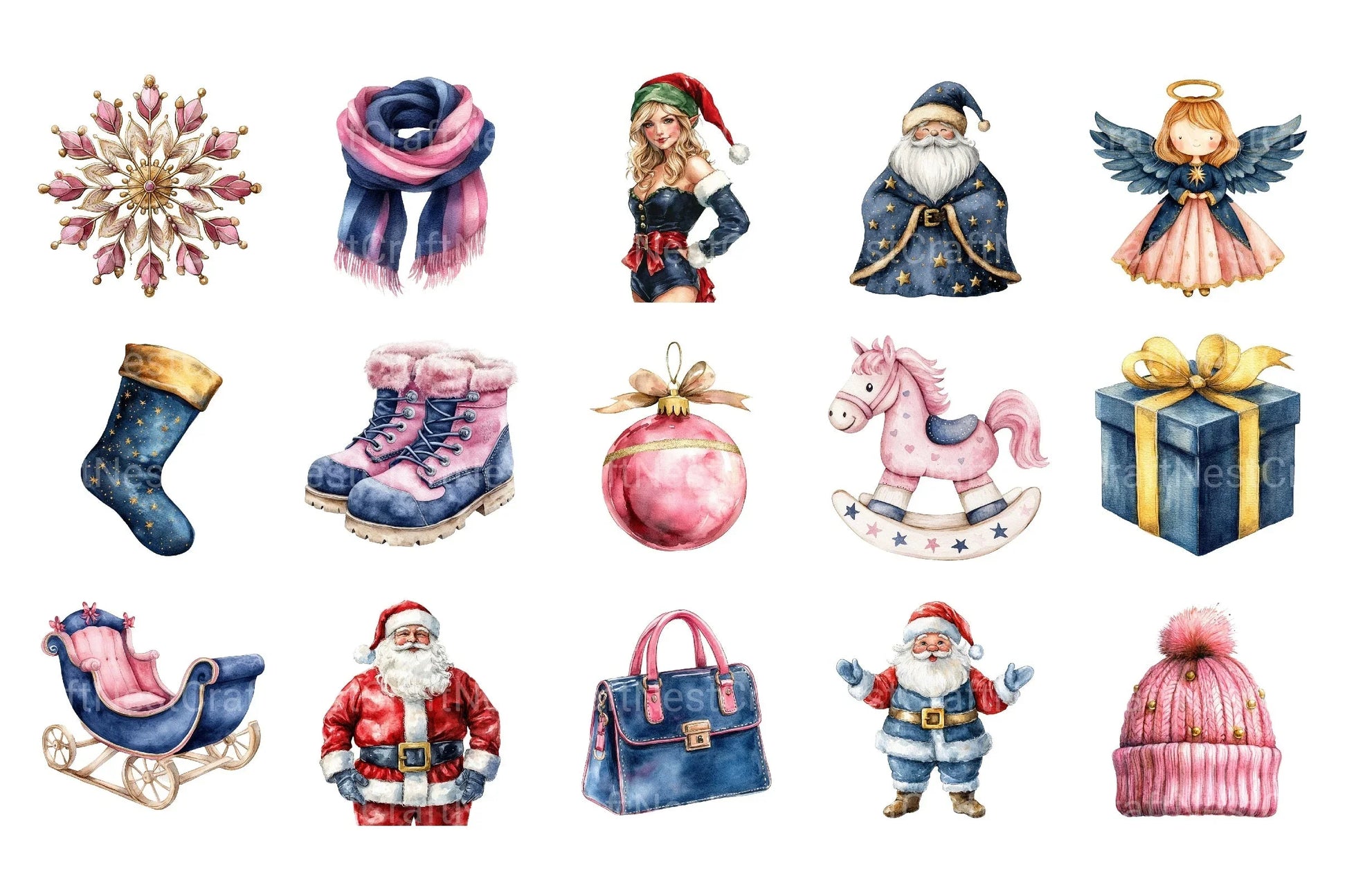 Whimsical Christmas Cute Holiday Illustrations Clipart Bundle - CraftNest - Digital Crafting and Art