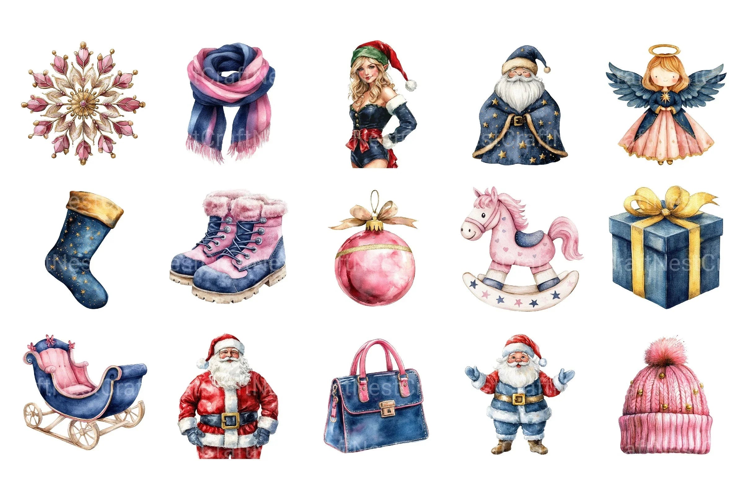 Whimsical Christmas Cute Holiday Illustrations Clipart Bundle - CraftNest - Digital Crafting and Art