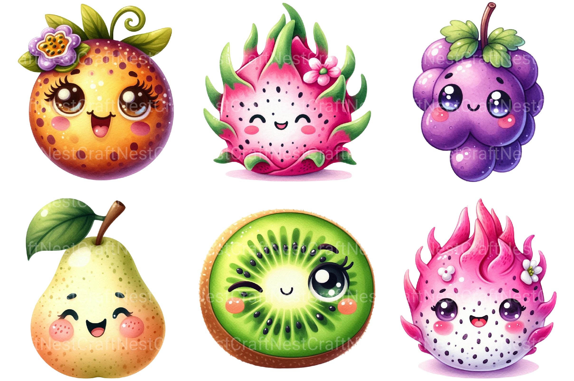 Cute Kawaii Fruits Clipart