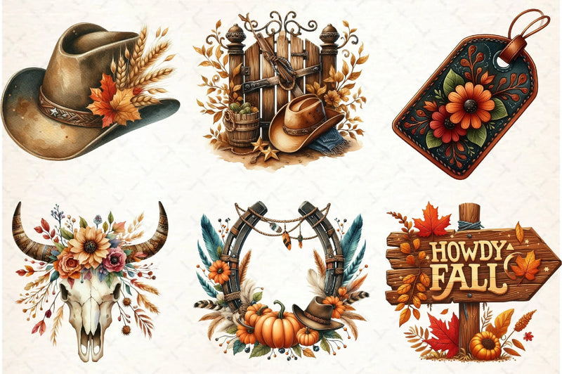 Cowboy Autumn Clipart Bundle - CraftNest - Digital Crafting and Art