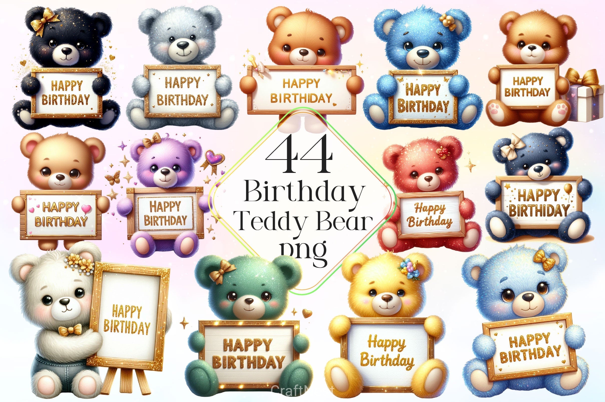 Birthday Teddy Bear Clipart Bundle 2