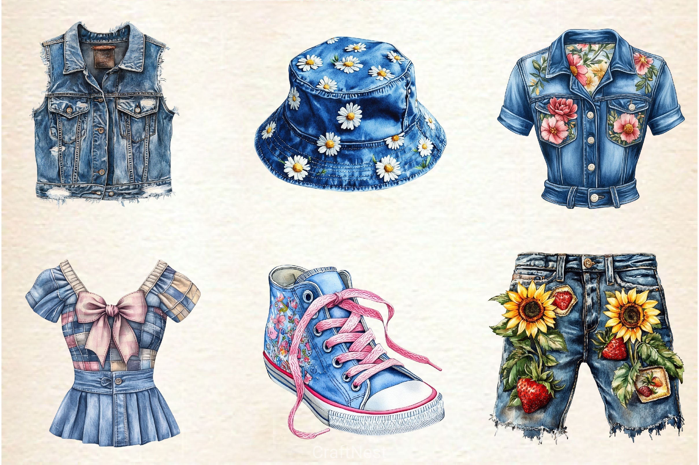 1990 Denim Summer Clipart Bundle 2