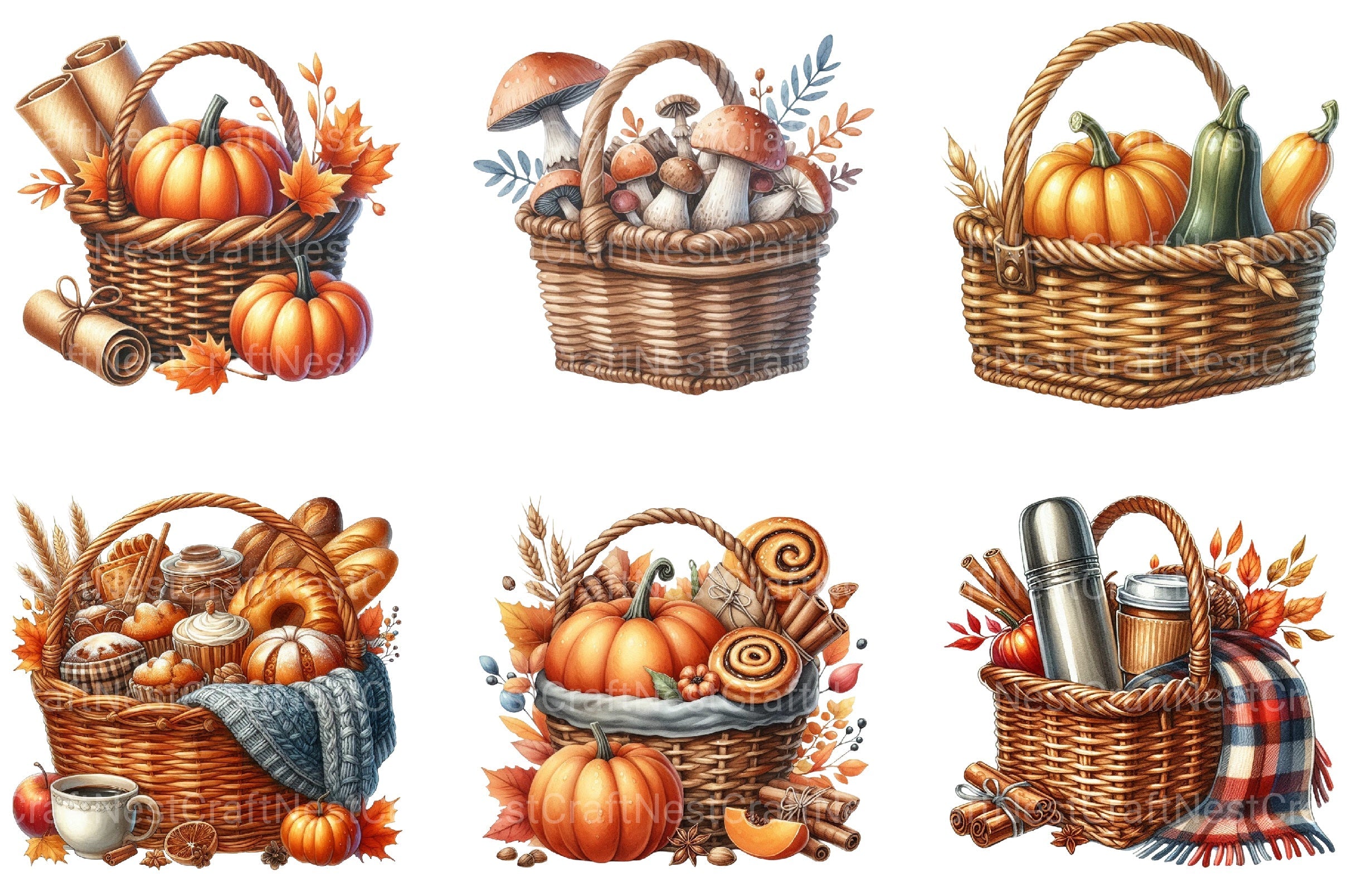 Picnic Basket In Fall Clipart Bundle