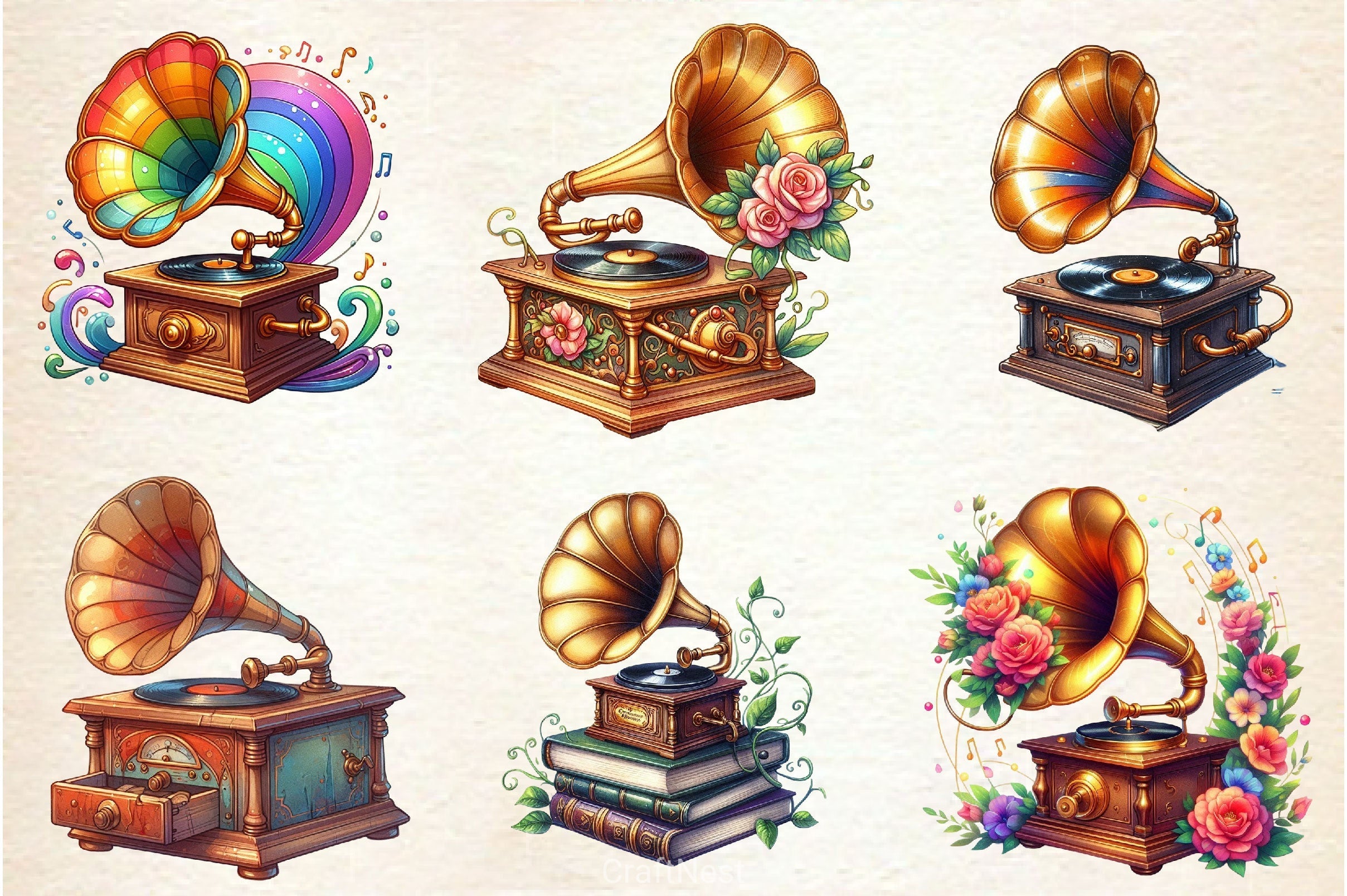 Retro Gramophone Clipart Bundle 2