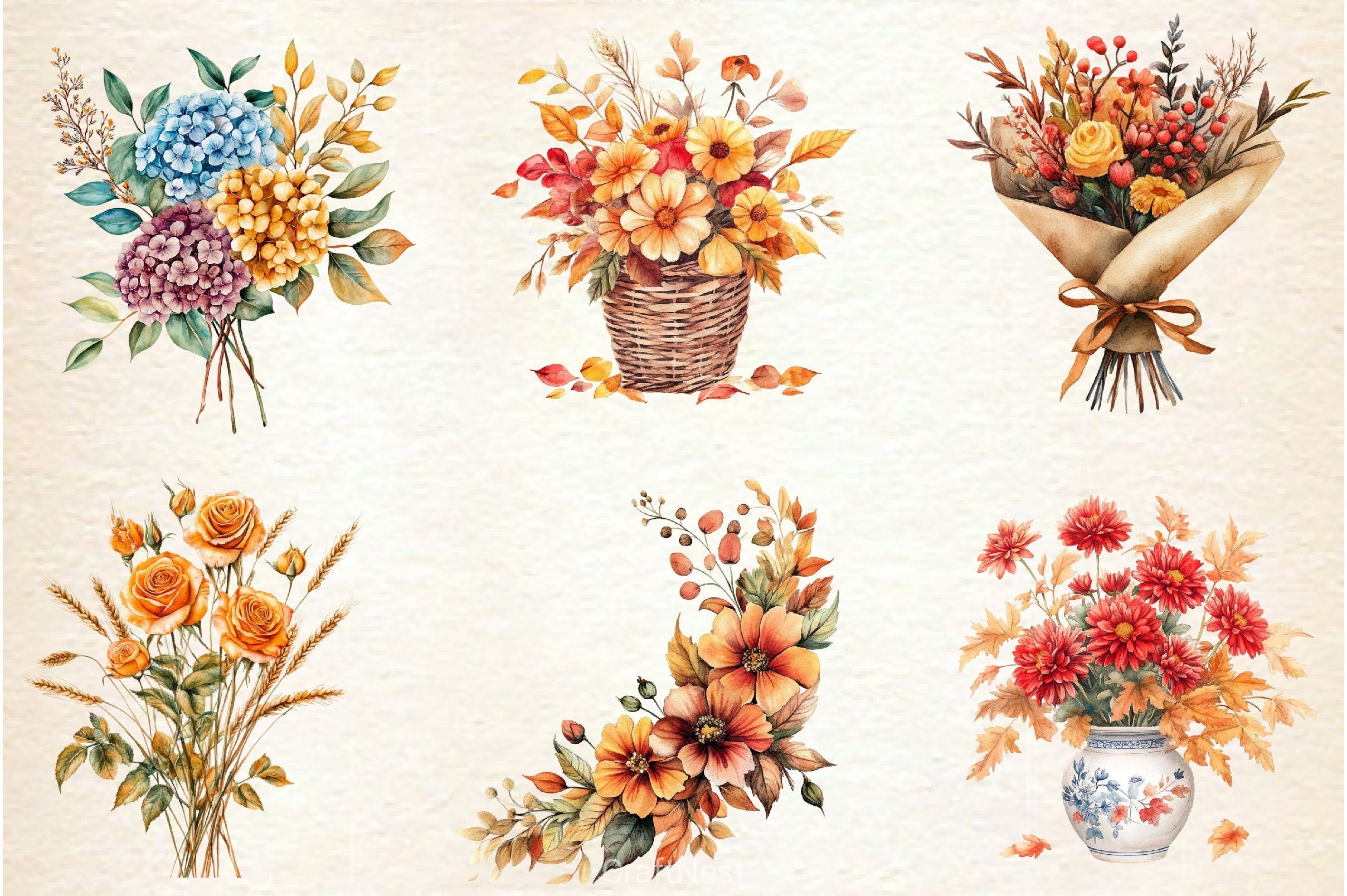 Fall Flowers Clipart Bundle 2