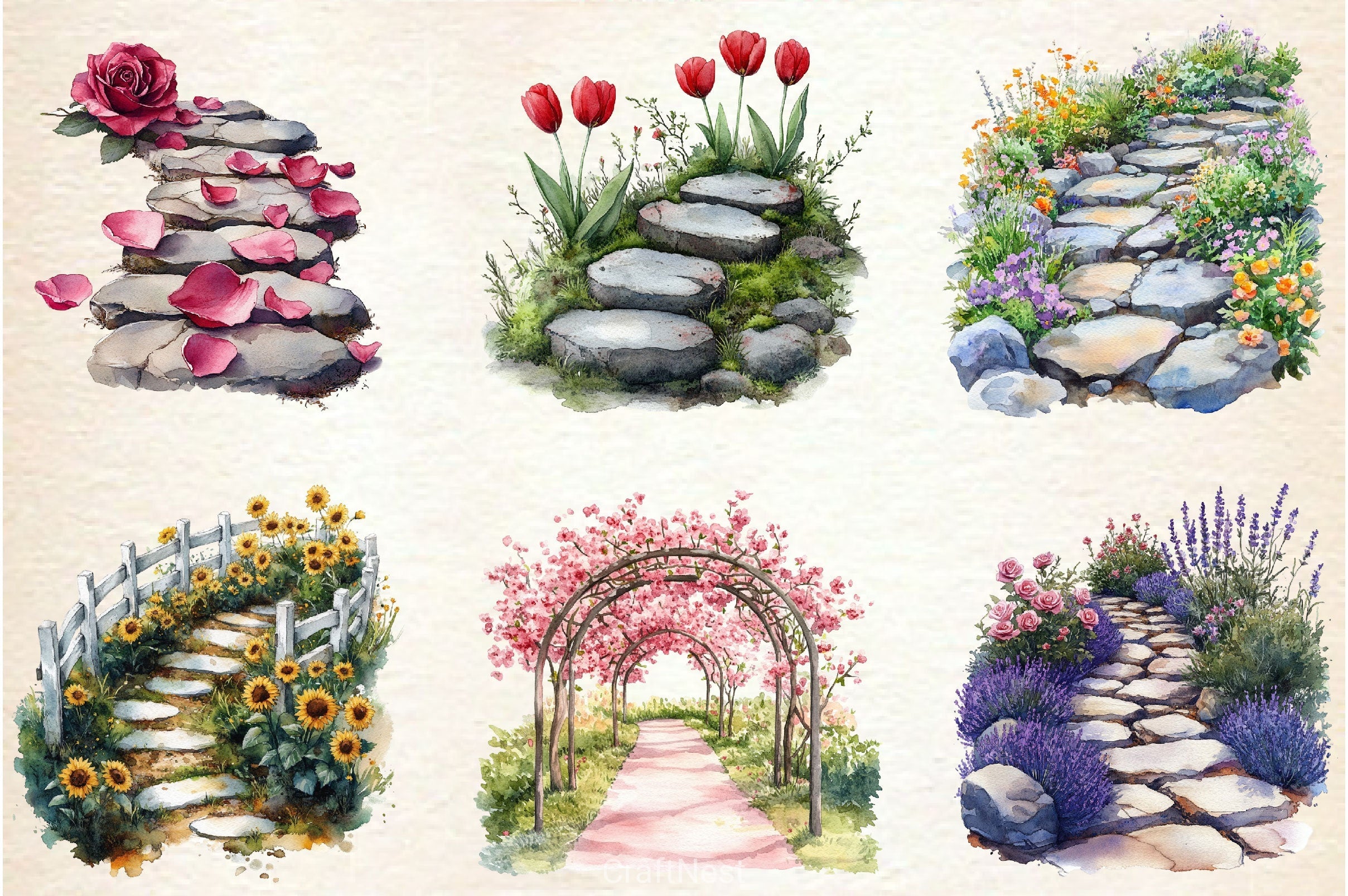 Flower Garden Pathway Clipart Bundle