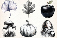 Black & White Autumn Clipart Bundle 4 - CraftNest - Digital Crafting and Art