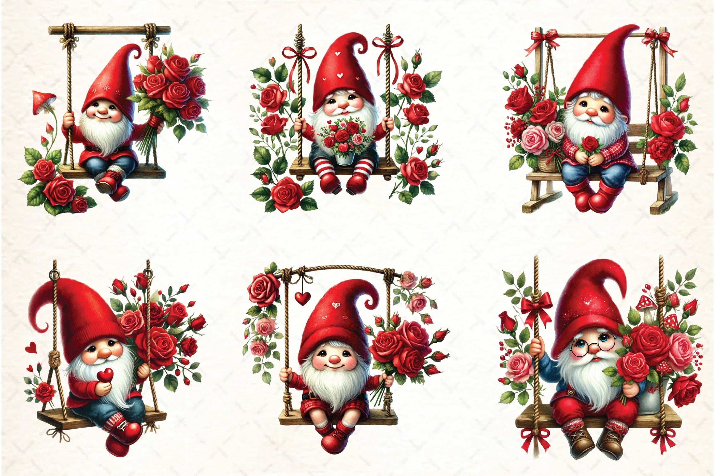 Valentine's Gnome Swing Clipart Bundle