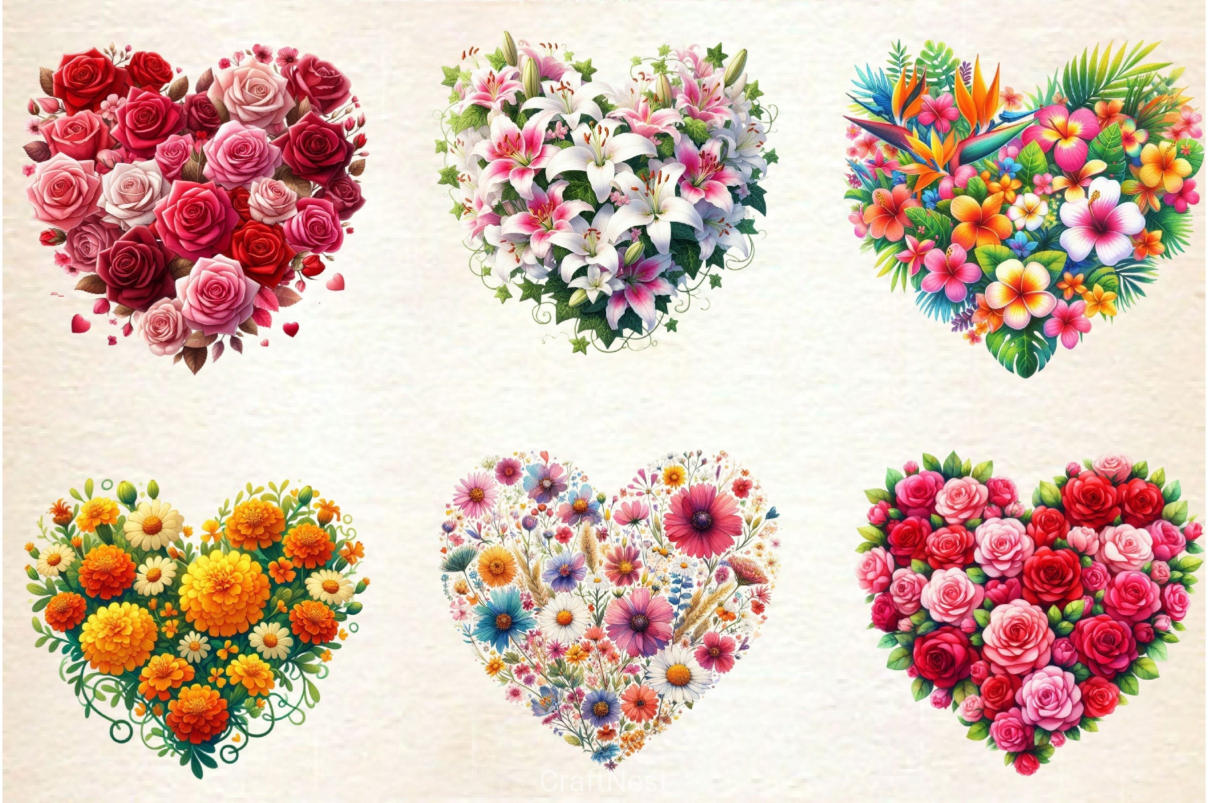 Flower Hearts Valentine Day Clipart Bundle