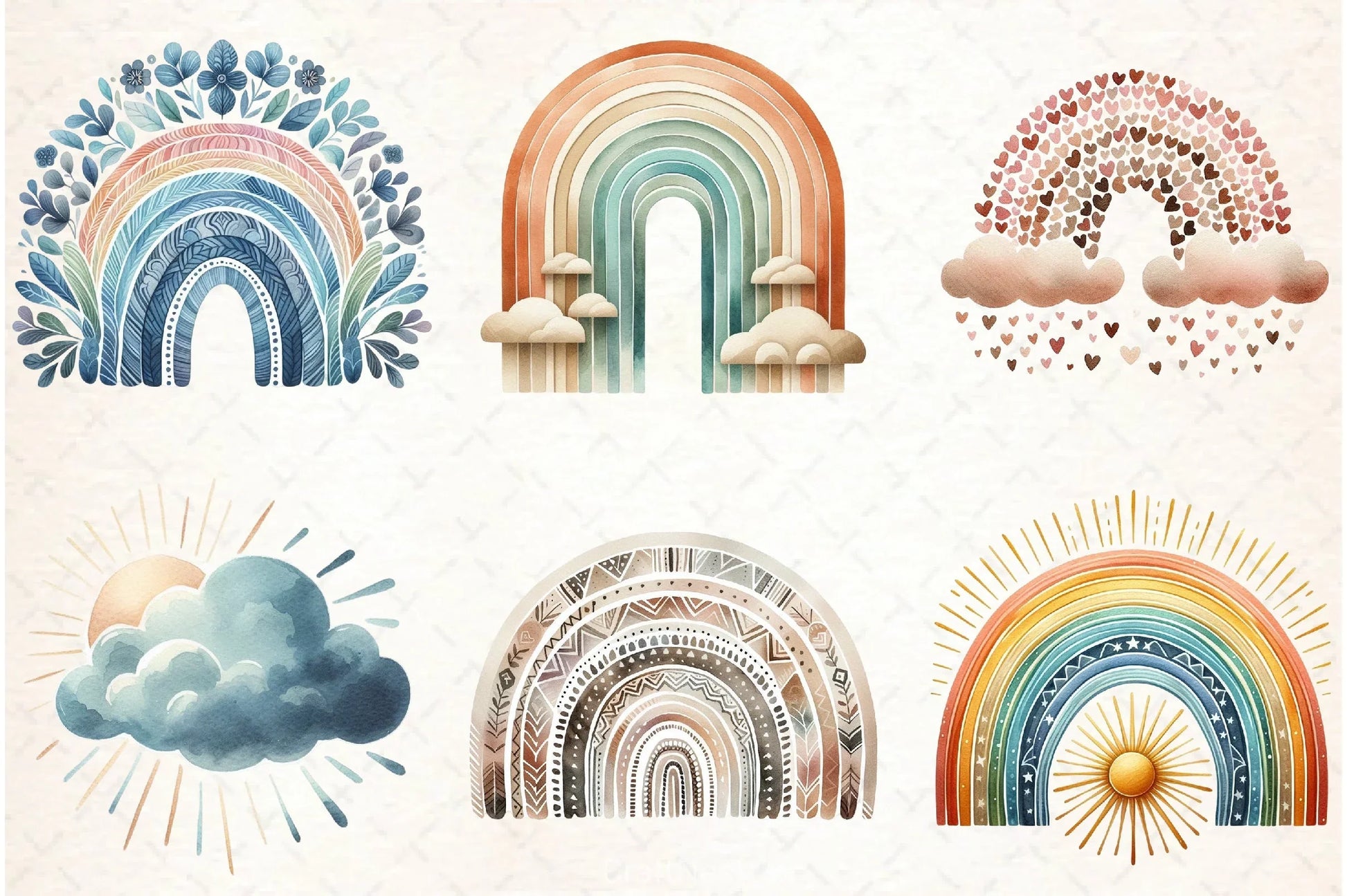 Boho Rainbow Clipart Bundle - CraftNest - Digital Crafting and Art