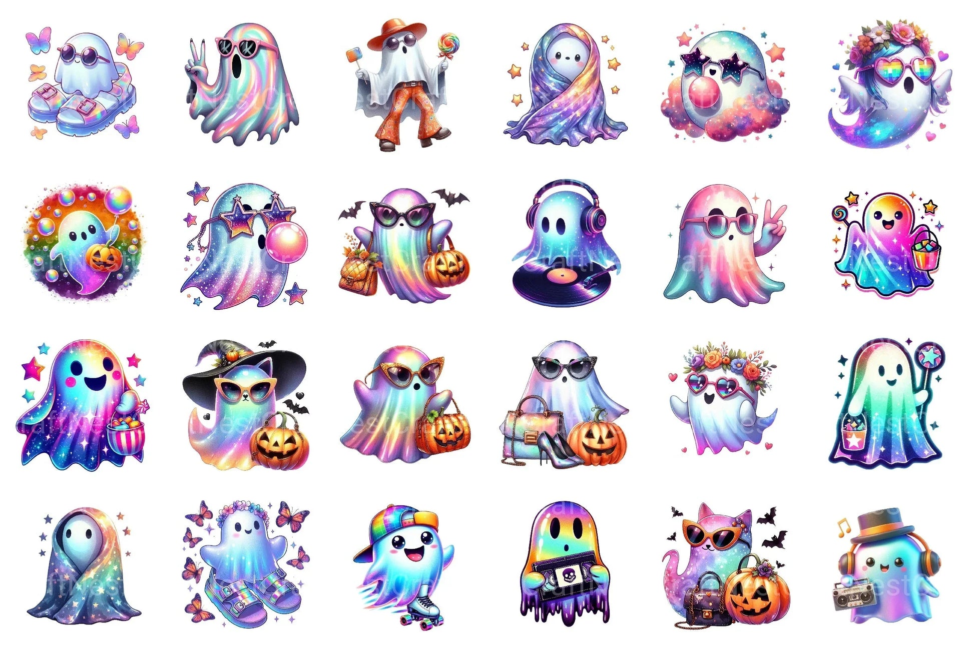 Retro Halloween Iridescent Ghost Clipart Bundle - CraftNest - Digital Crafting and Art
