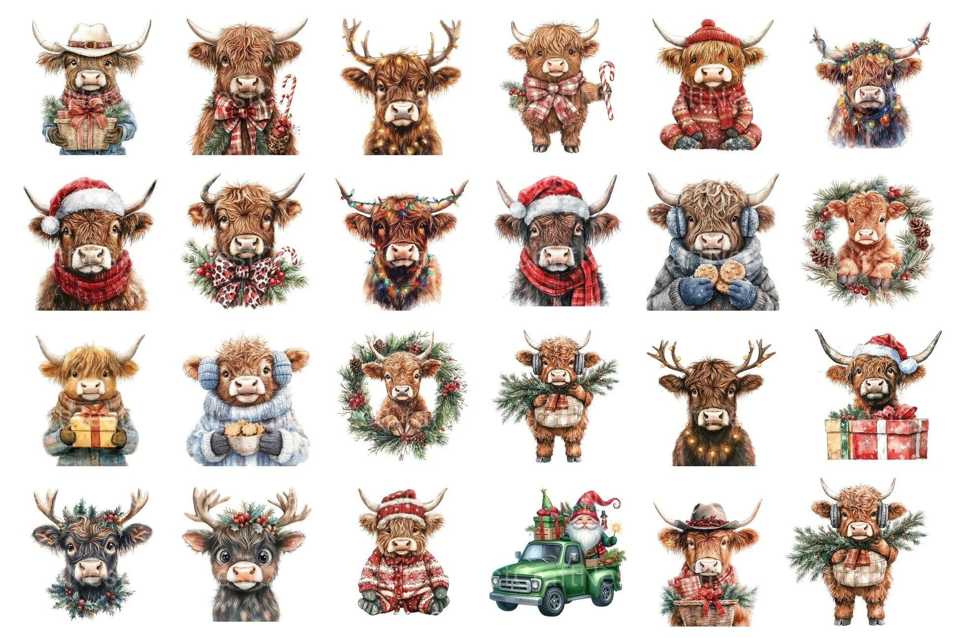 Christmas Highland Cow Clipart Bundle 1 - CraftNest - Digital Crafting and Art
