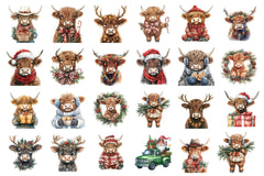 Christmas Highland Cow Clipart Bundle 1 - CraftNest - Digital Crafting and Art