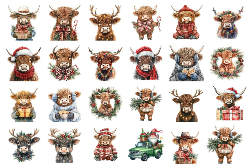 Christmas Highland Cow Clipart Bundle 1 - CraftNest - Digital Crafting and Art