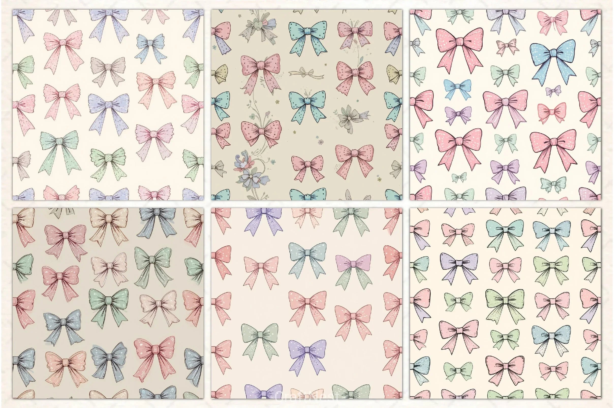 Pastel Coquette Bows Pattern Paper - CraftNest - Digital Crafting and Art