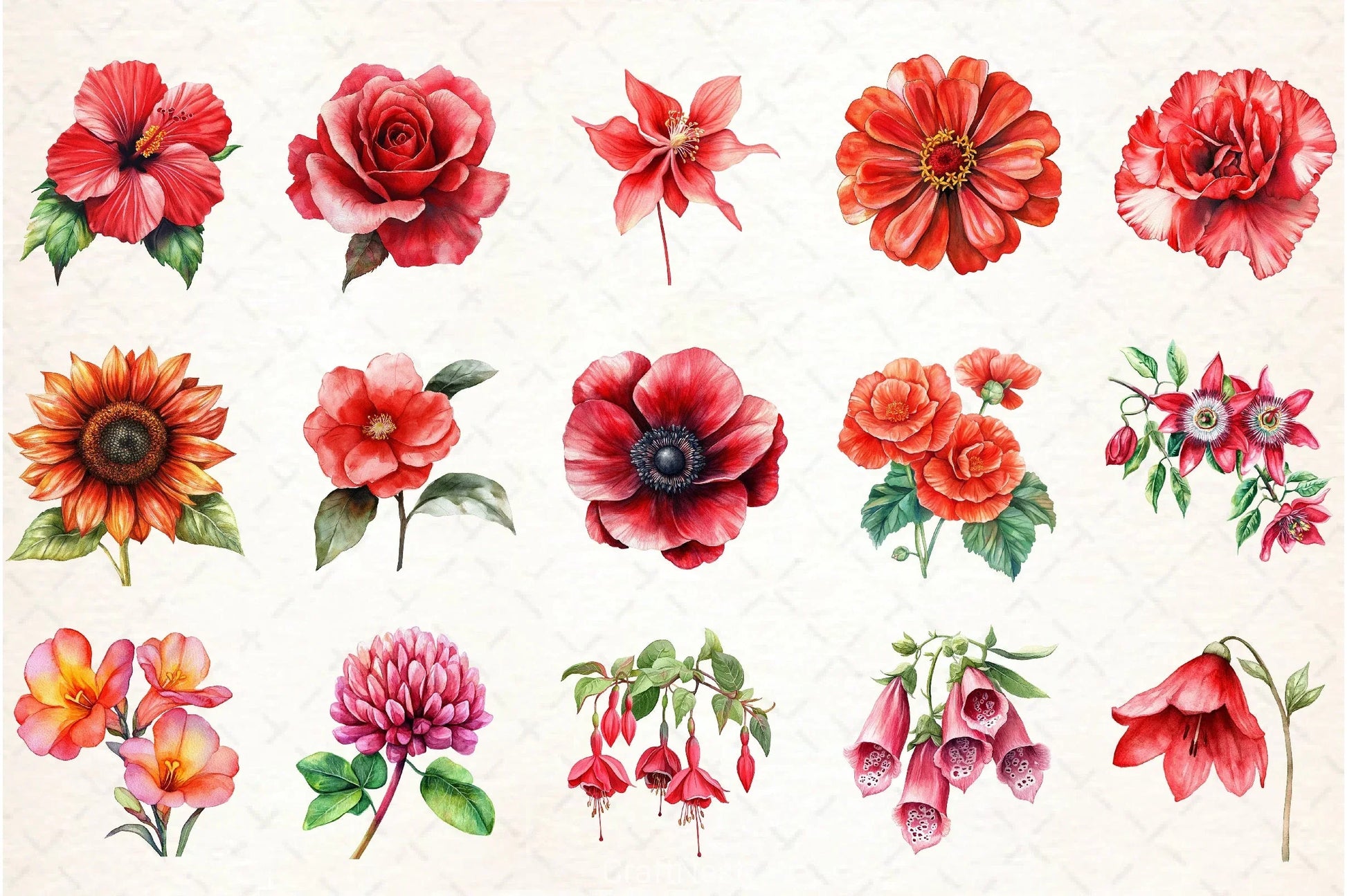 Red Flowers Clipart Bundle - CraftNest - Digital Crafting and Art