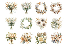 White Boho Wedding Floral Clipart Bundle - CraftNest - Digital Crafting and Art