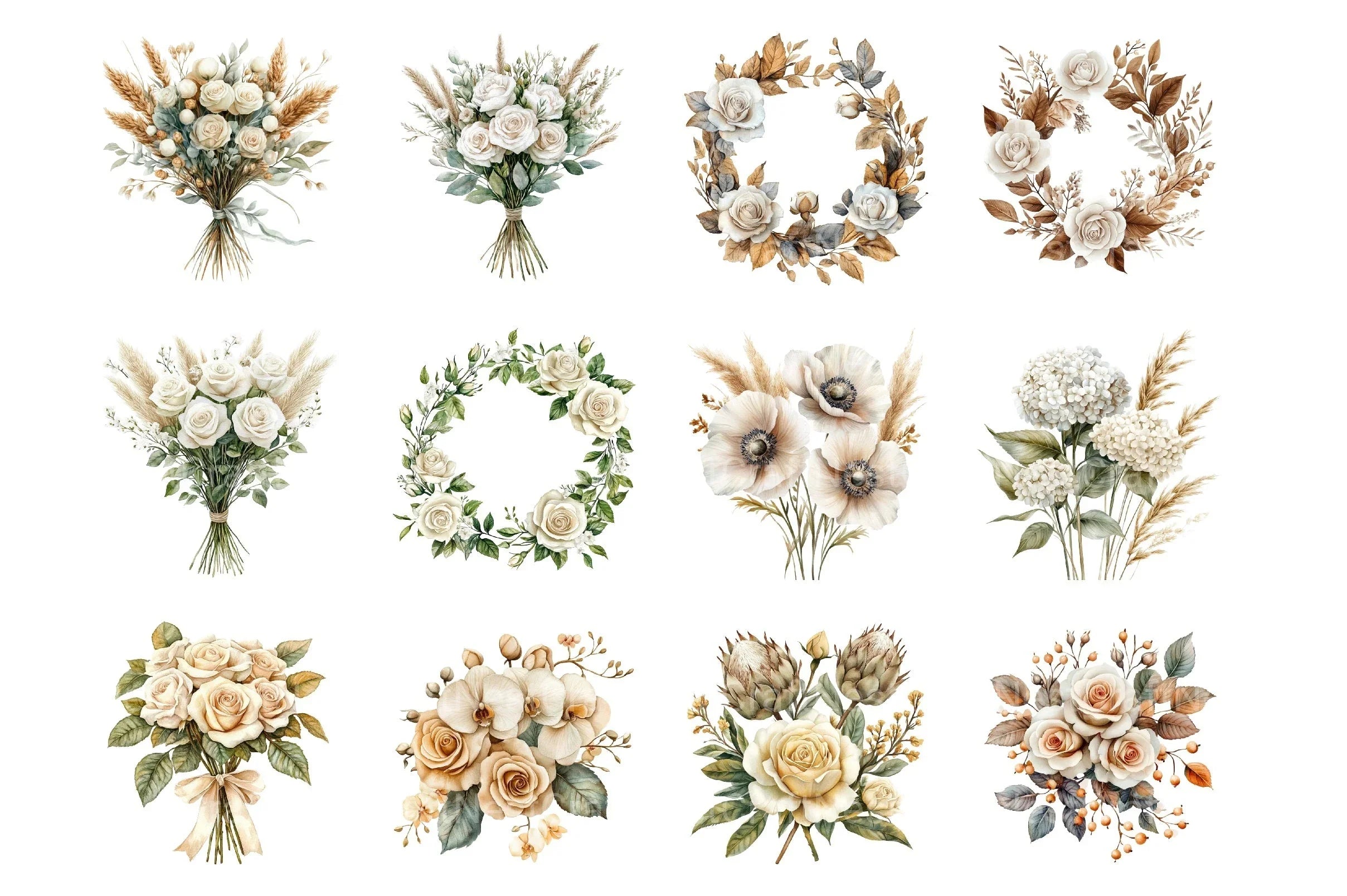 White Boho Wedding Floral Clipart Bundle - CraftNest - Digital Crafting and Art