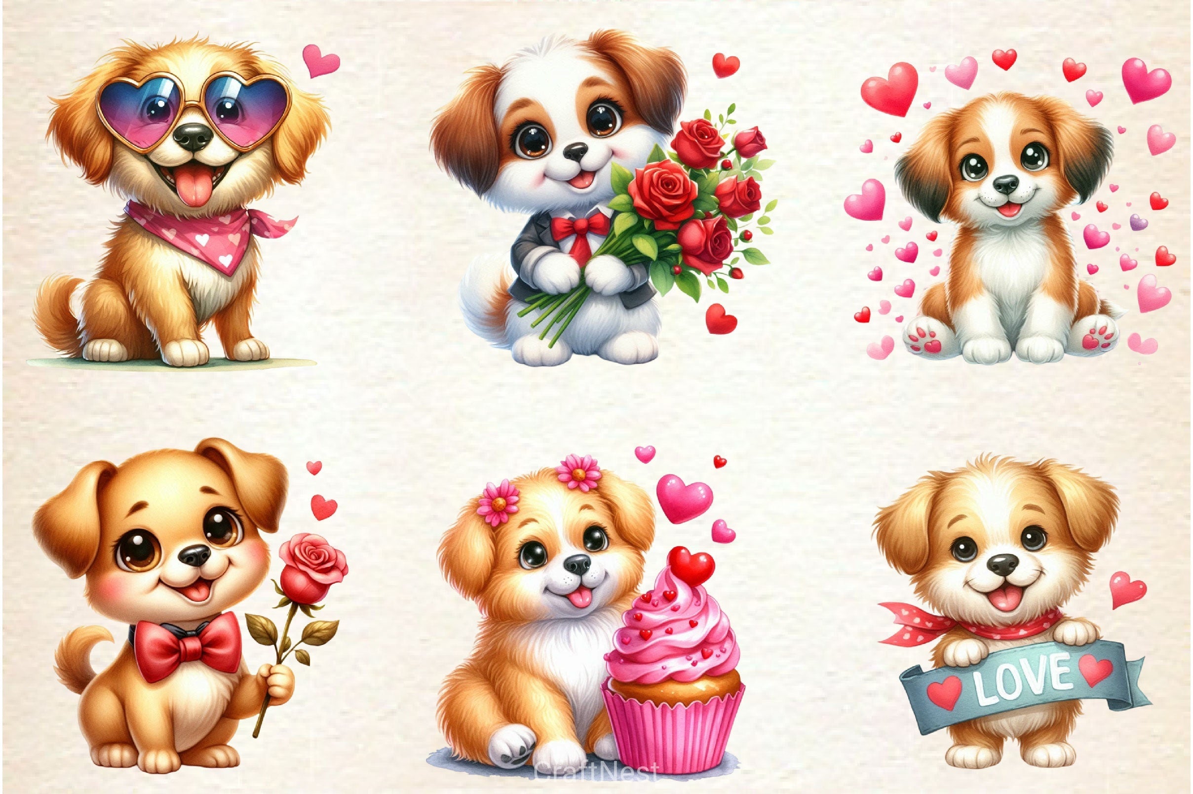 Valentine Dog Clipart Bundle 4