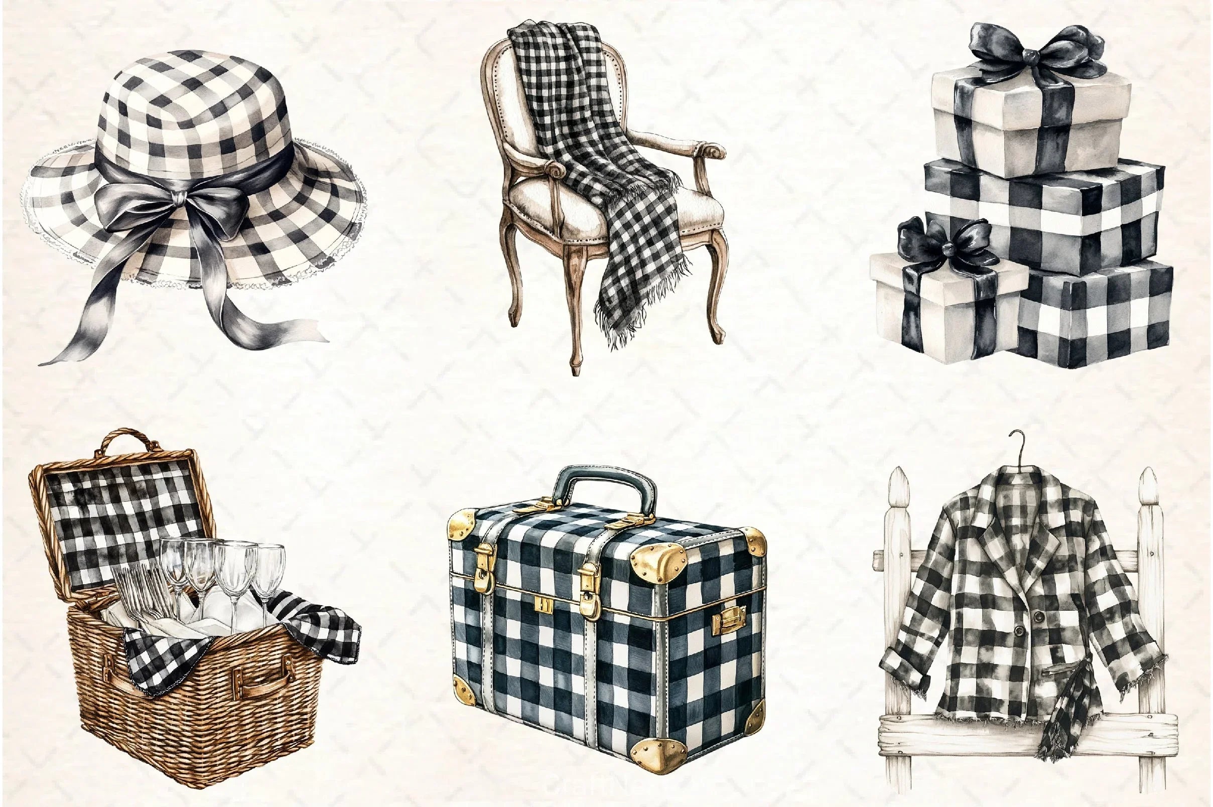 Luxury Black Gingham Clipart Bundle - CraftNest - Digital Crafting and Art