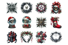 Gothic Christmas Clip Art: Spooky Skull & Raven Graphics Bundle - CraftNest - Digital Crafting and Art