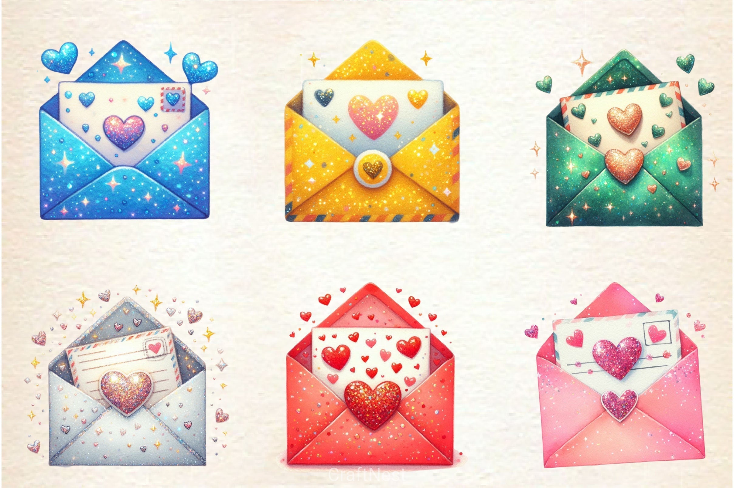 Valentine Glittery Love Letter Clipart Bundle 4