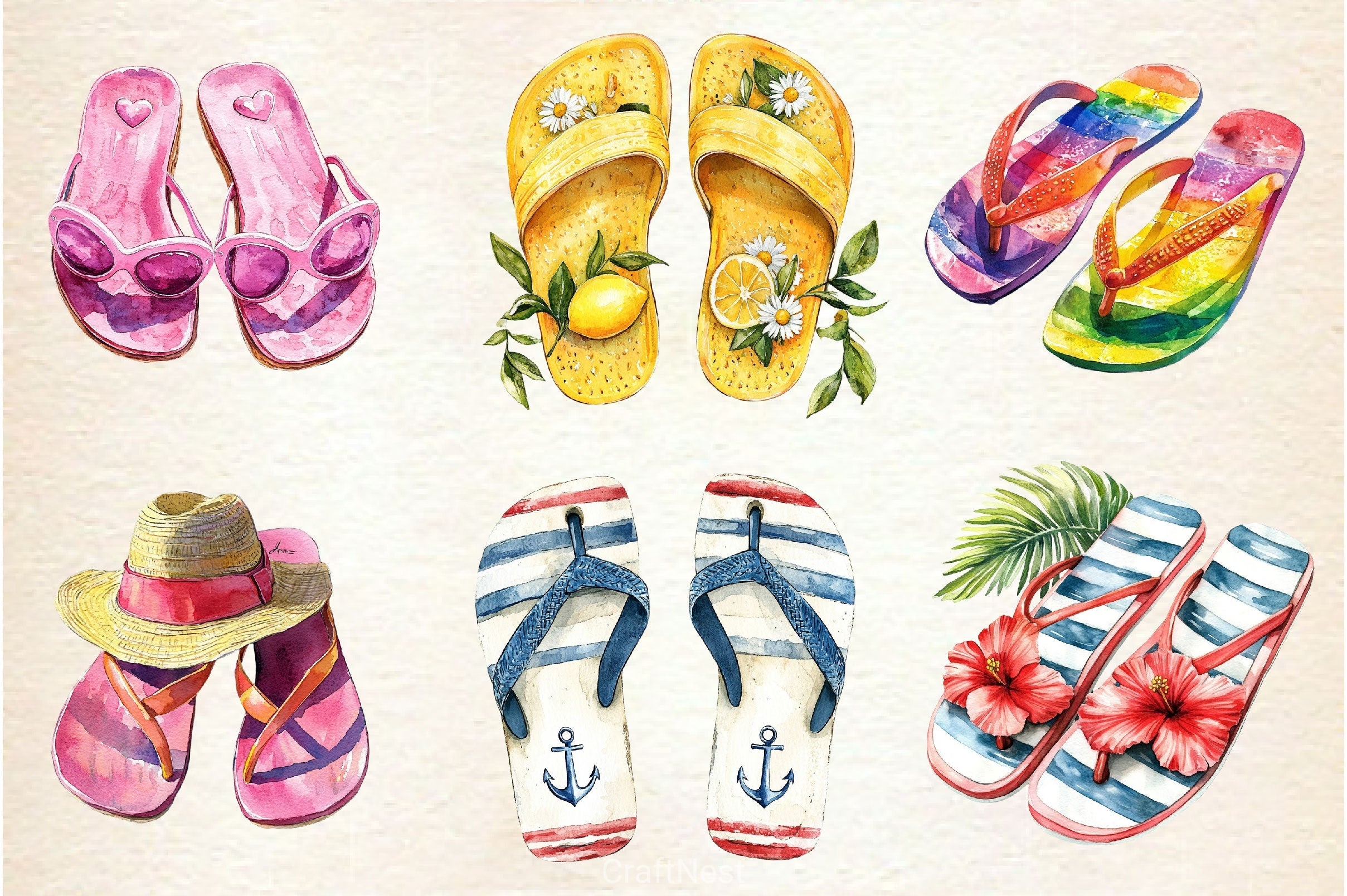 Beach Flip Flops Clipart Bundle