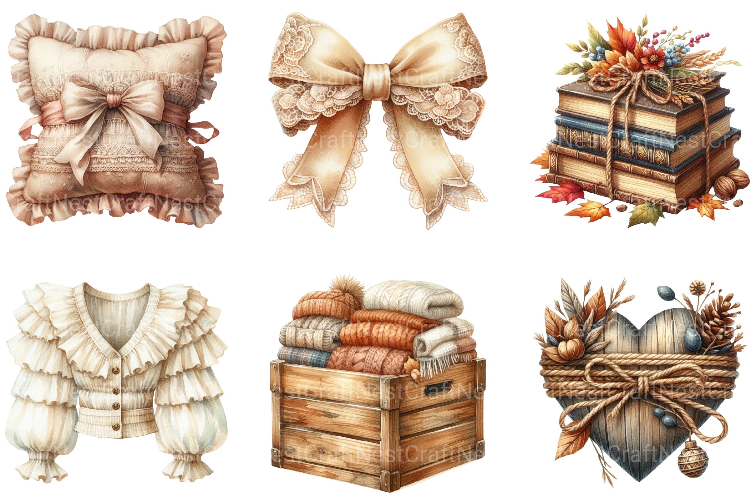Neutral Rustic Coquette Fall Clipart Bundle