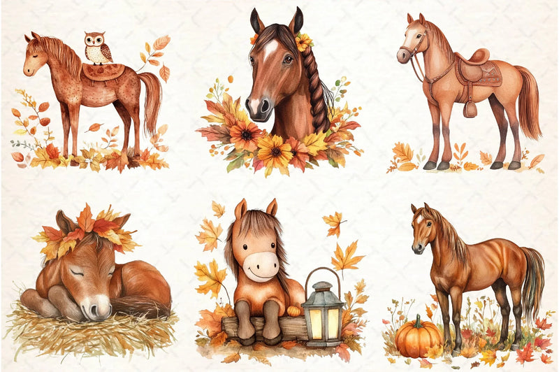 Autumn Brown Horse Clipart Bundle - CraftNest - Digital Crafting and Art