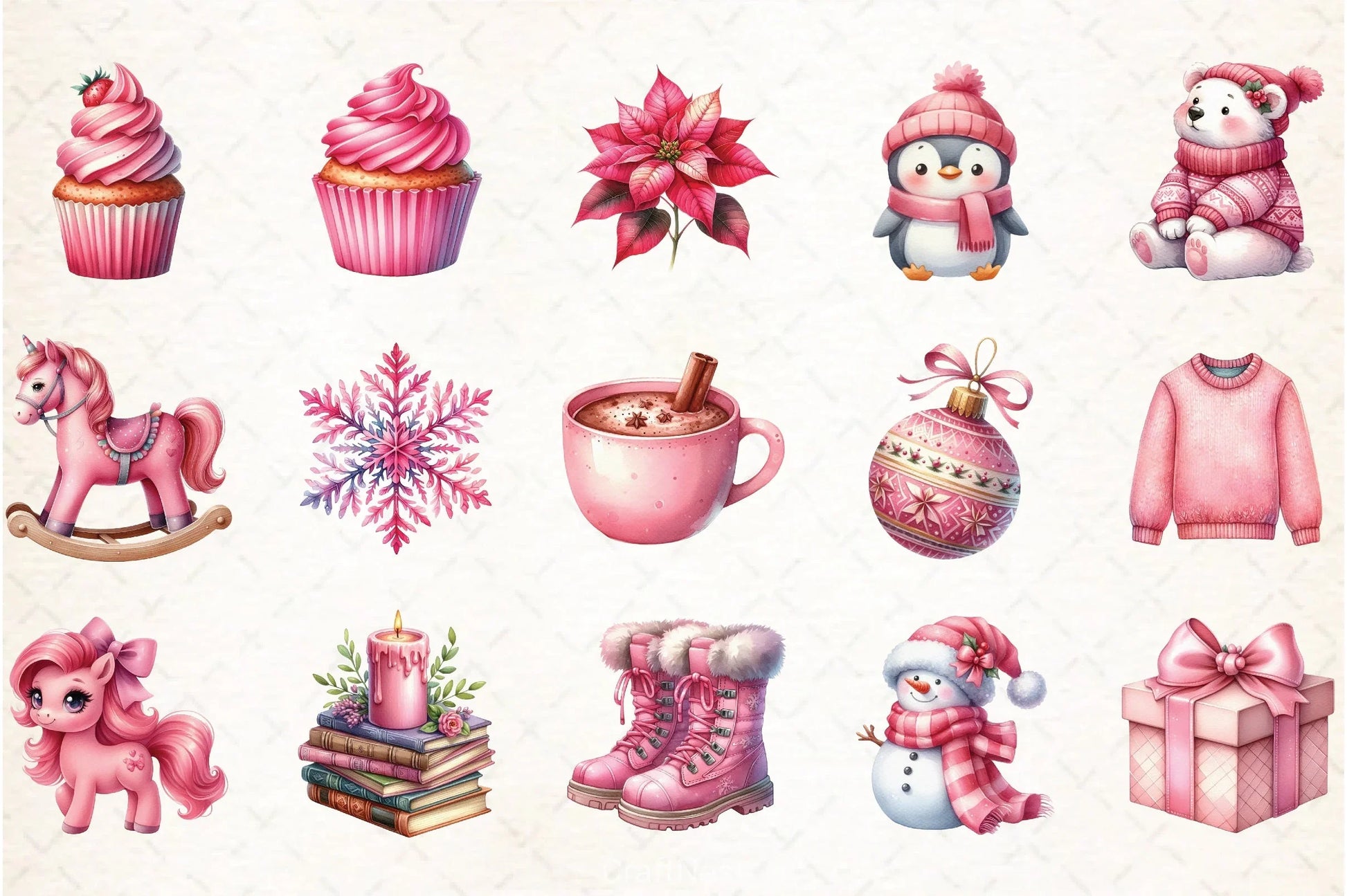 Pink Winter Clipart Bundle - CraftNest - Digital Crafting and Art