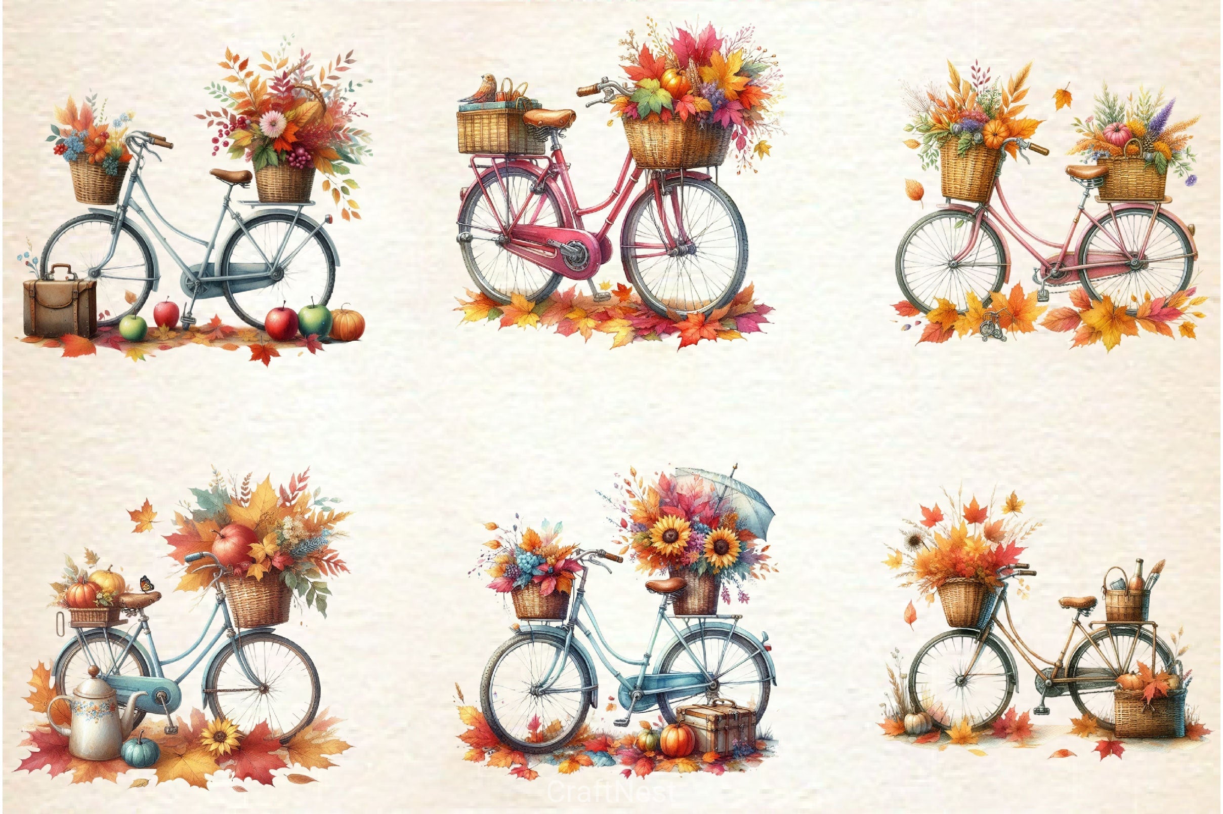 Autumn Vintage Bicycle Clipart Bundle 4