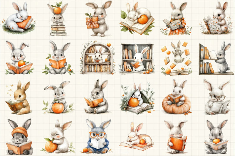 Bunny With Book Clipart Bundle 1 - CraftNest - Digital Crafting and Art