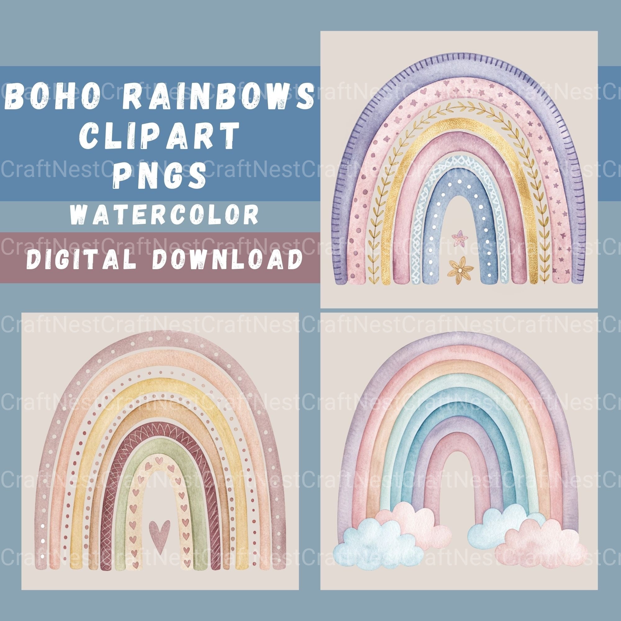 Boho Rainbows Clipart Bundle