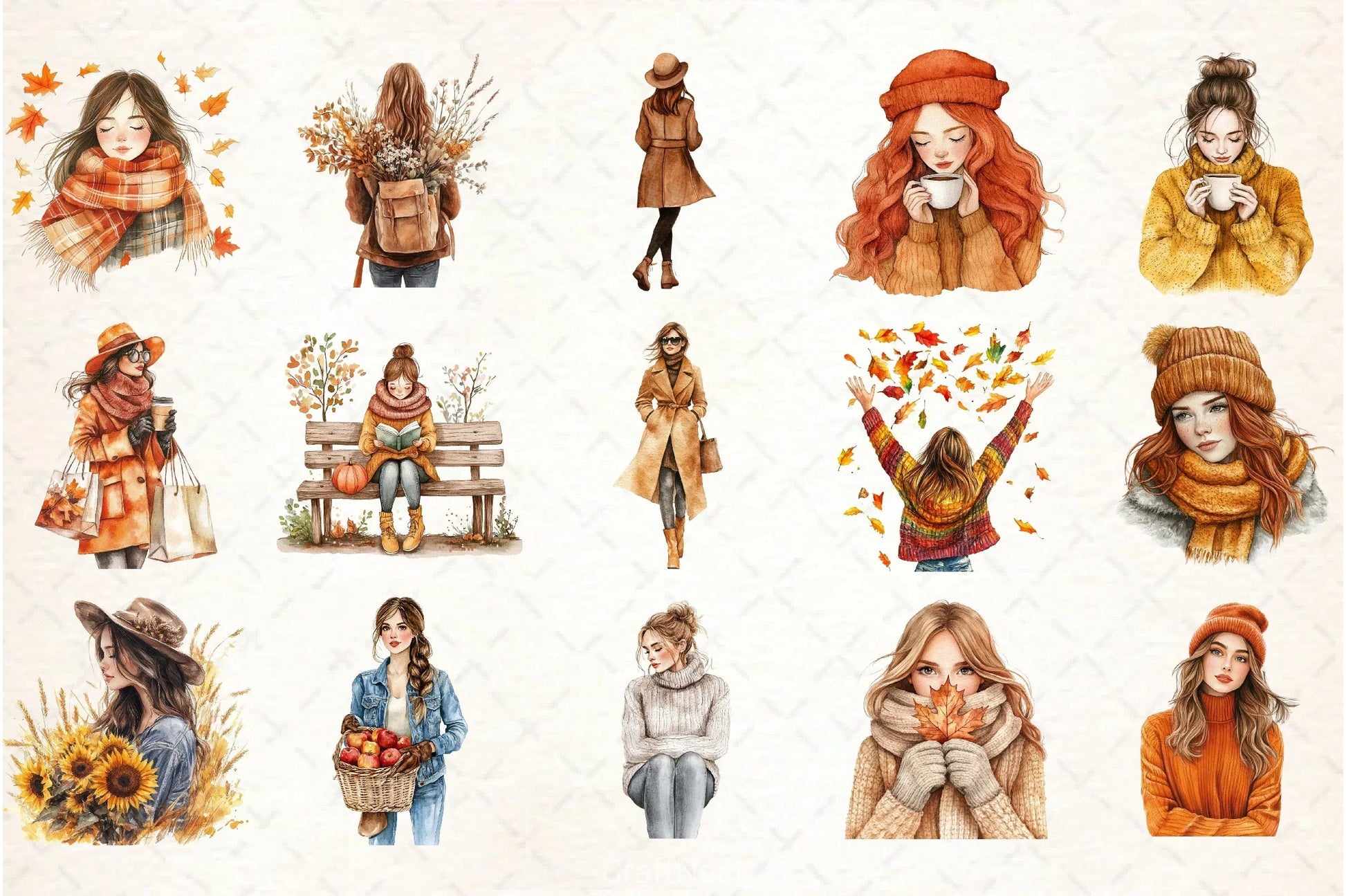 Autumn Girl Clipart Bundle 1 - CraftNest - Digital Crafting and Art