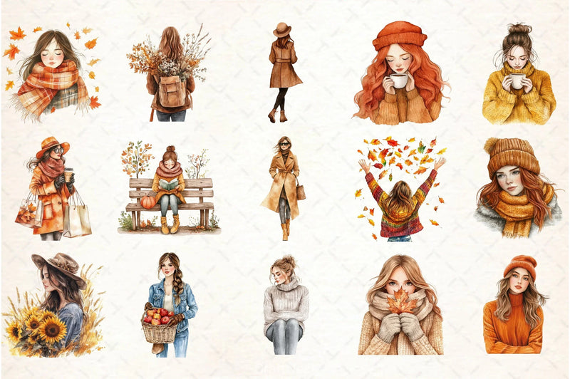 Autumn Girl Clipart Bundle 1 - CraftNest - Digital Crafting and Art