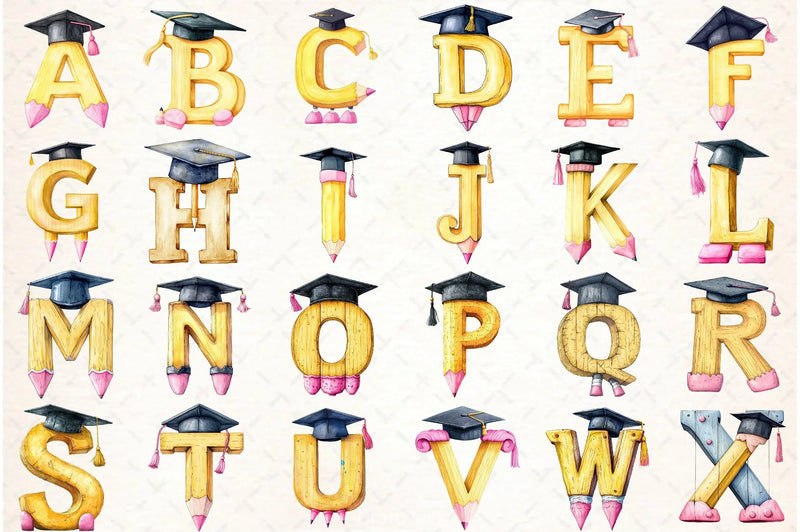 School Pencil Alphabet Clipart Bundle - CraftNest - Digital Crafting and Art