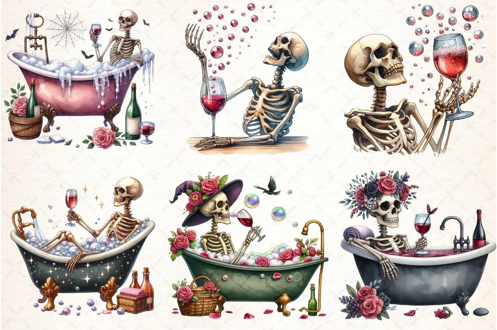 Skeleton Drinking Wine Clipart Bundle - CraftNest - Digital Crafting and Art