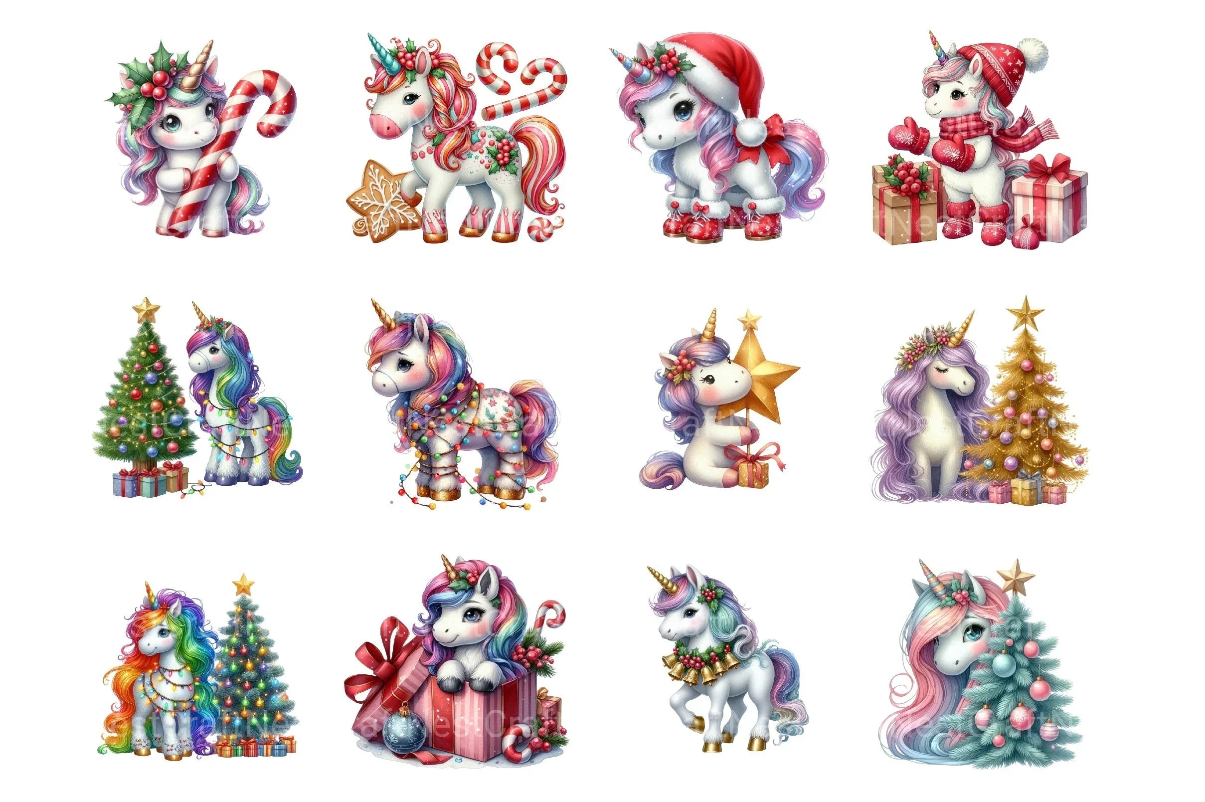 Christmas Unicorns Festive Clipart Bundle - CraftNest - Digital Crafting and Art