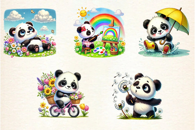 Spring Panda Clipart Bundle - CraftNest - Digital Crafting and Art