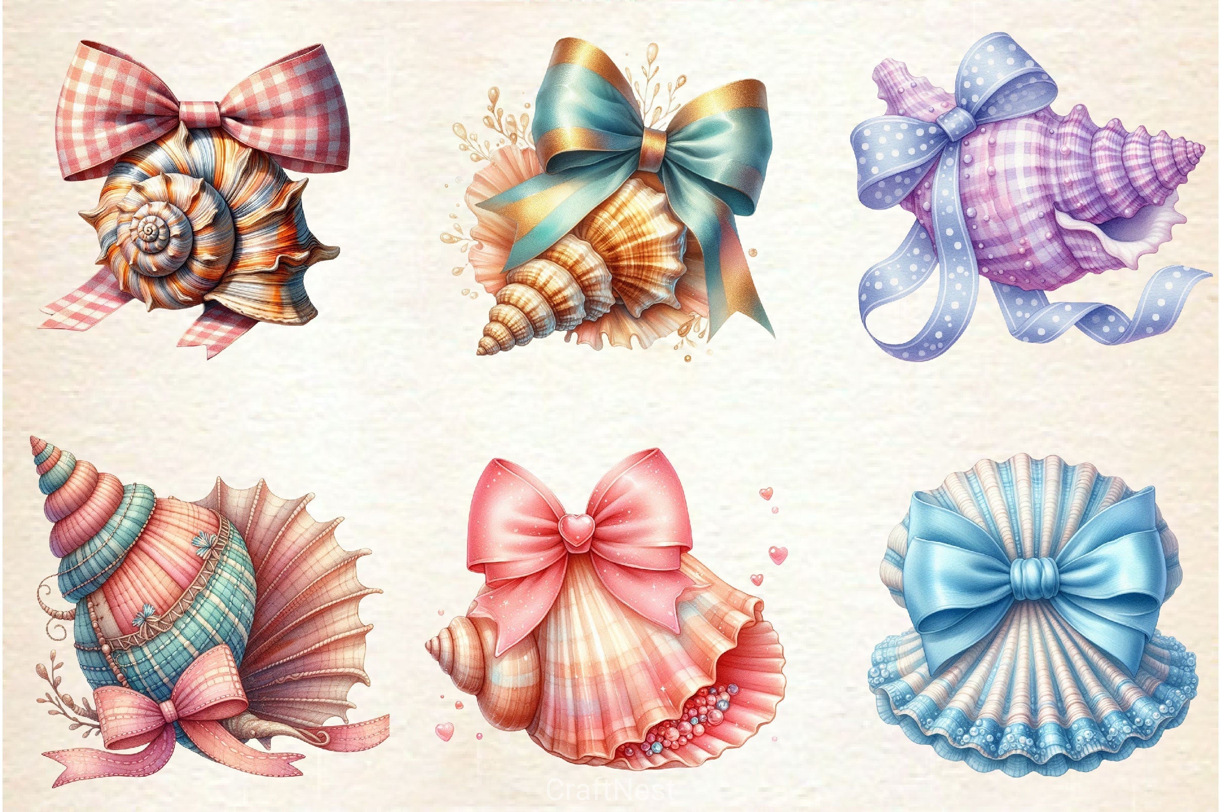 Girly Shell With Bow Clipart Bundle
