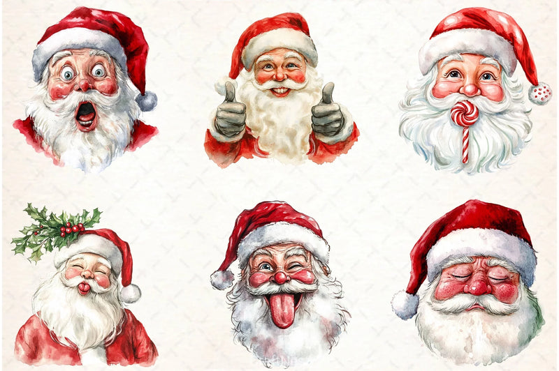 Retro Santa Claus Face Clipart Bundle - CraftNest - Digital Crafting and Art