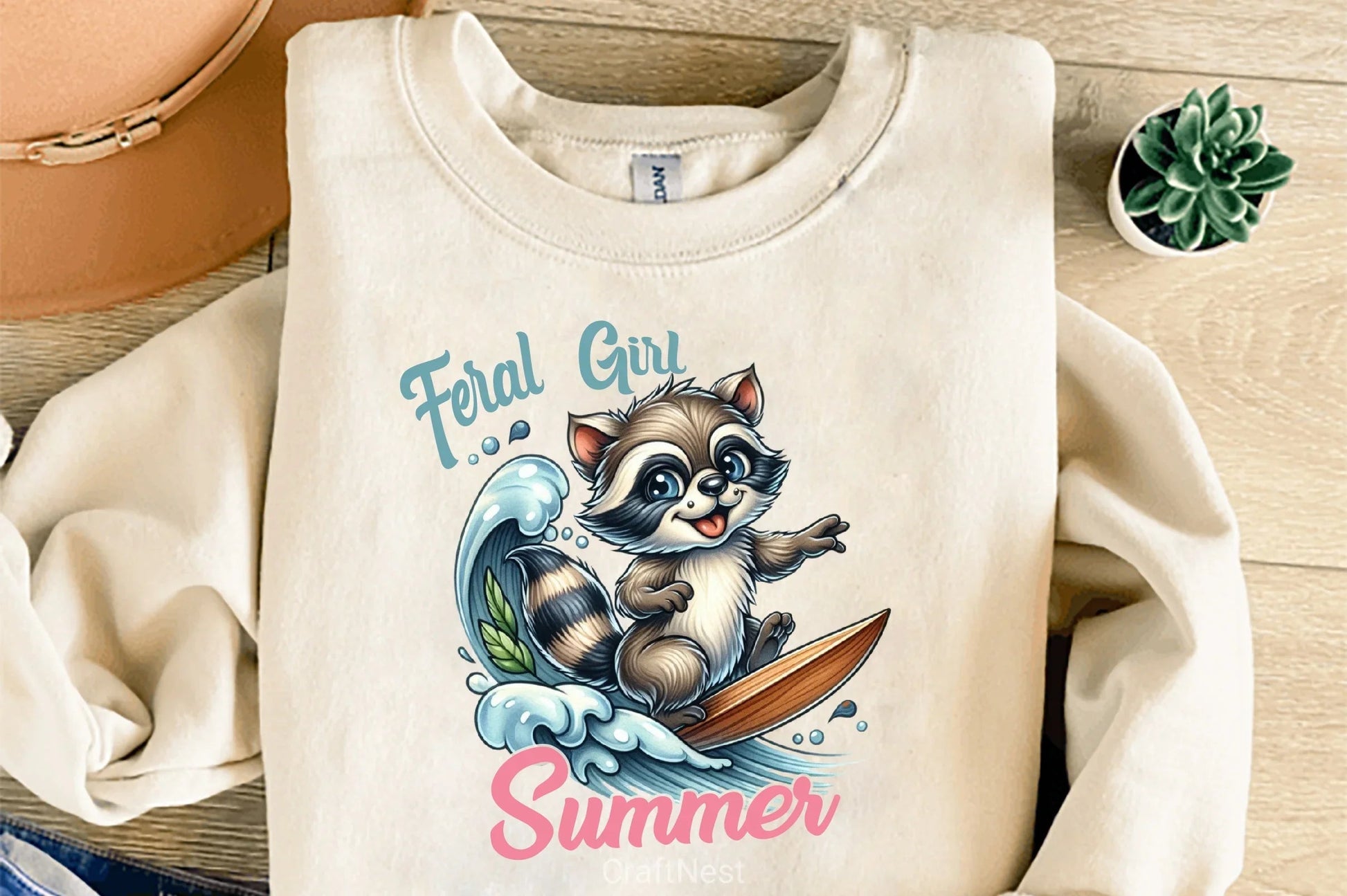 Feral Girl Summer Raccoon Surfboard Clipart Bundle - CraftNest - Digital Crafting and Art