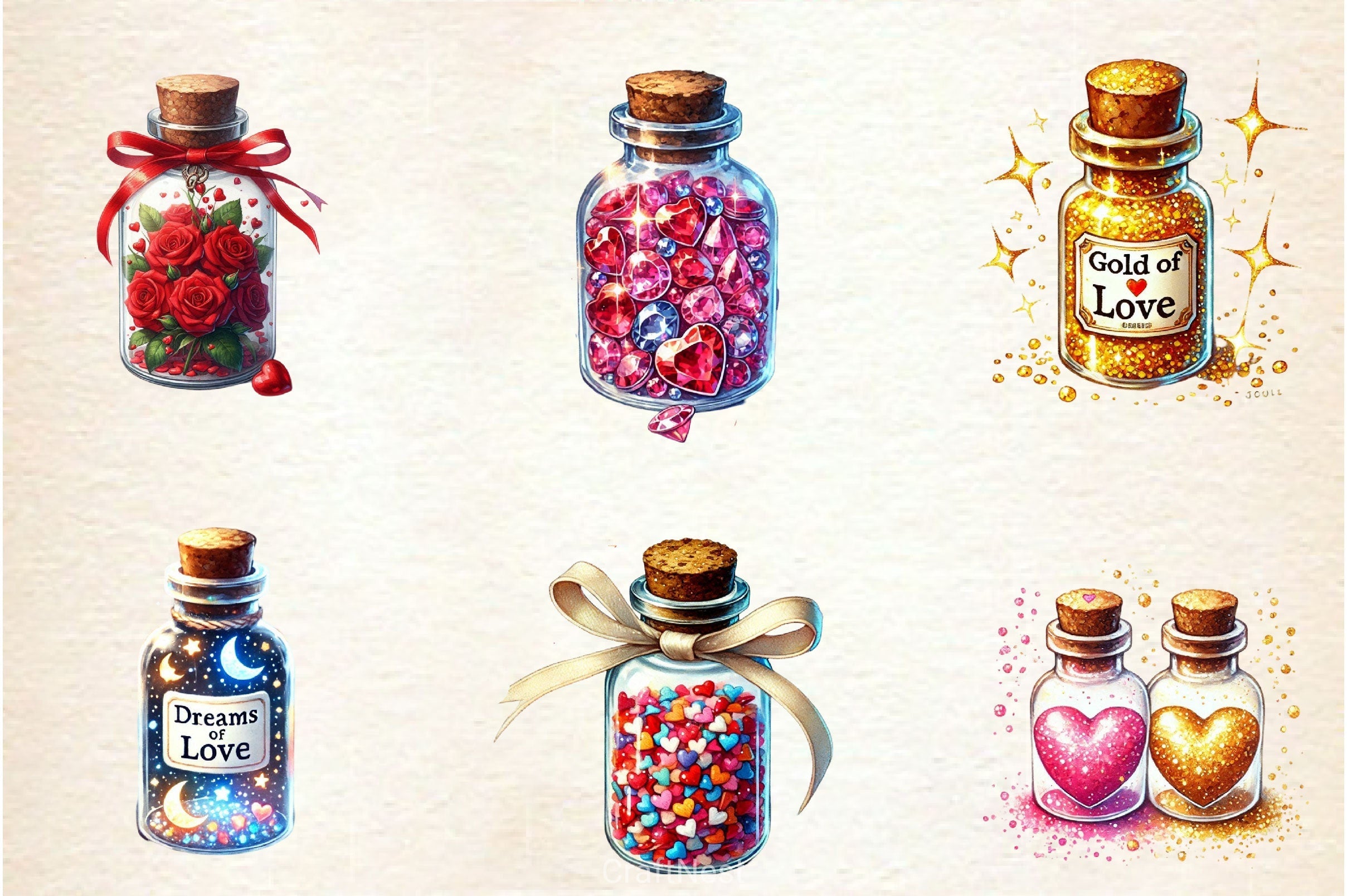 Love Bottle Valentine Clipart Bundle