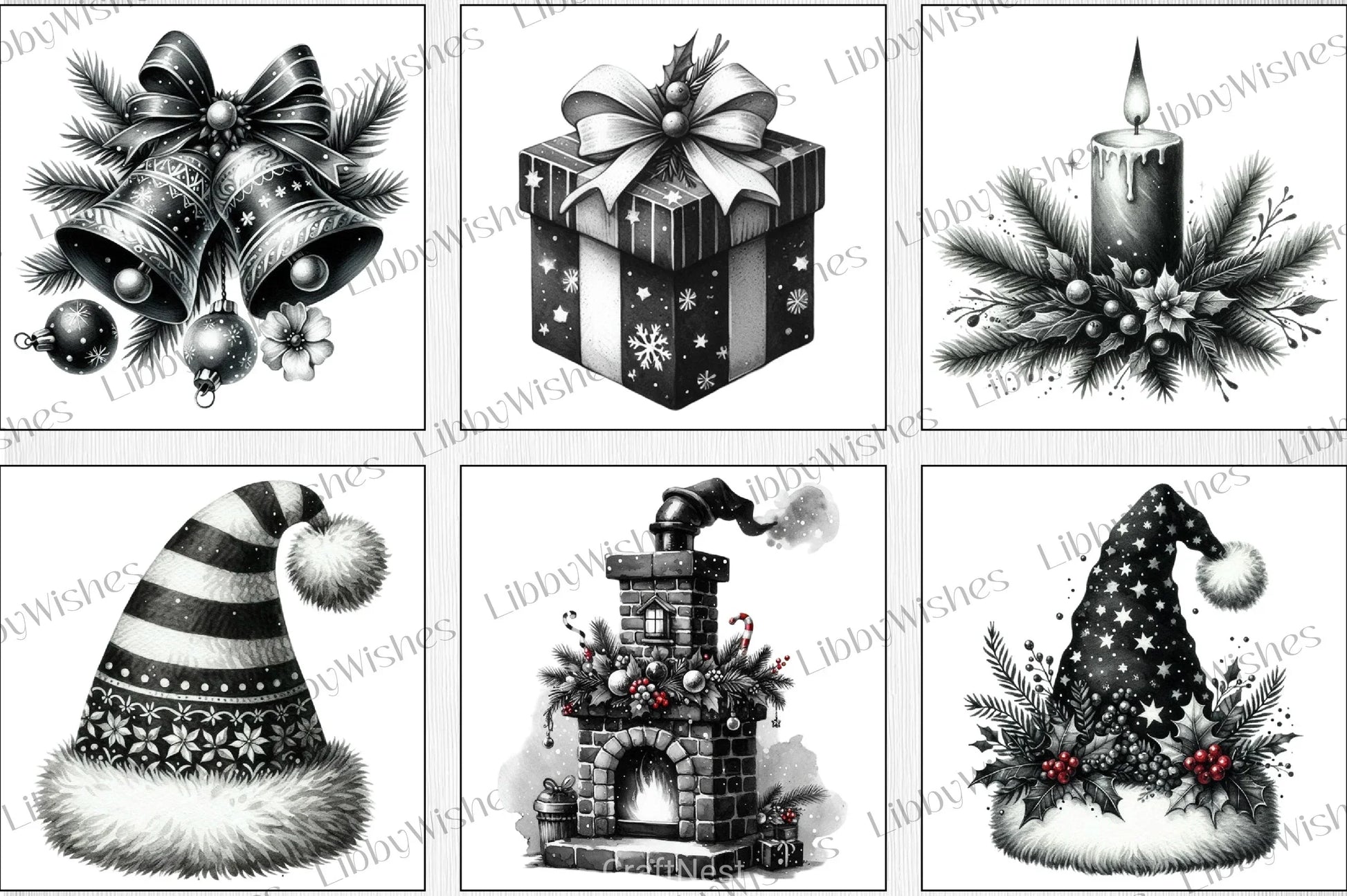 Black & White Christmas Clipart Bundle 1 - CraftNest - Digital Crafting and Art
