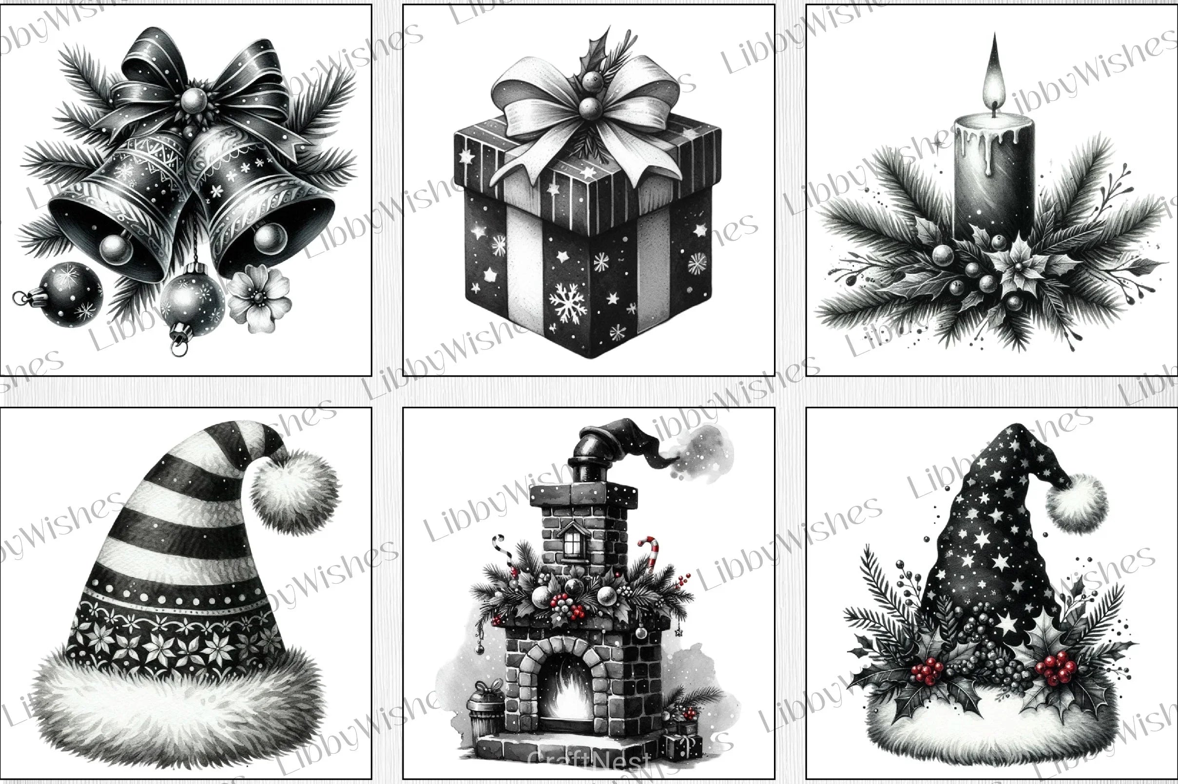 Black & White Christmas Clipart Bundle 1 - CraftNest - Digital Crafting and Art